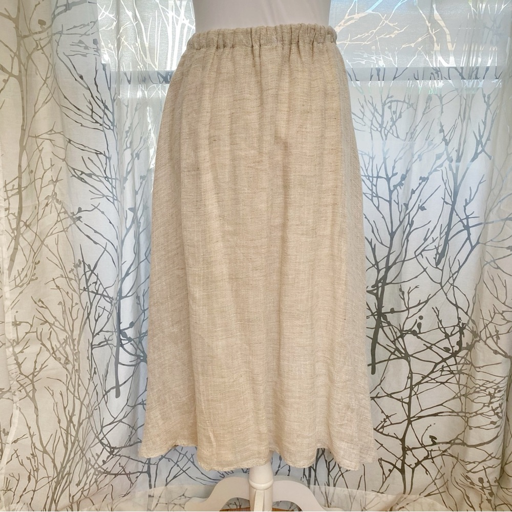CP SHADES BEIGE TAN LINEN STRETCHY WAISTBAND MAXI SKIRT - Picture 6 of 10